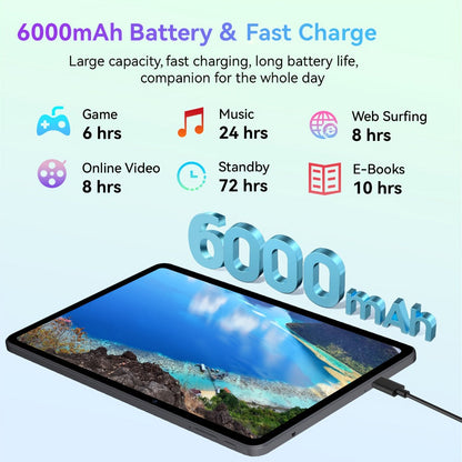 Android 13 Tablet 10 Inch 6GB RAM 32GB Storage 512GB Expandable Quad-Core IPS Touchscreen 2.4G WiFi Dual Camera Kids Adults Entertainment Portable Pad Sky Blue Gun Color