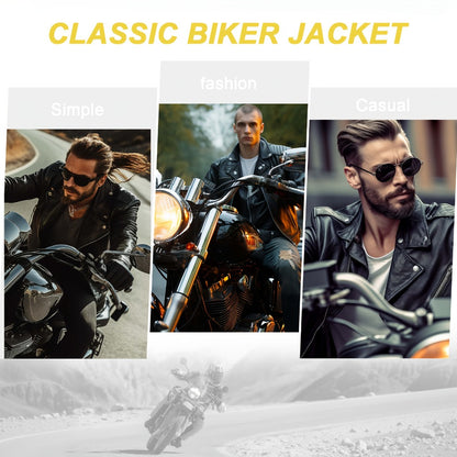 Motorcycle Leather Jacket Men – Heavy Duty Cowhide, Classic Black, Multiple Pockets, Adjustable Laces, Sizes S–XXXXL