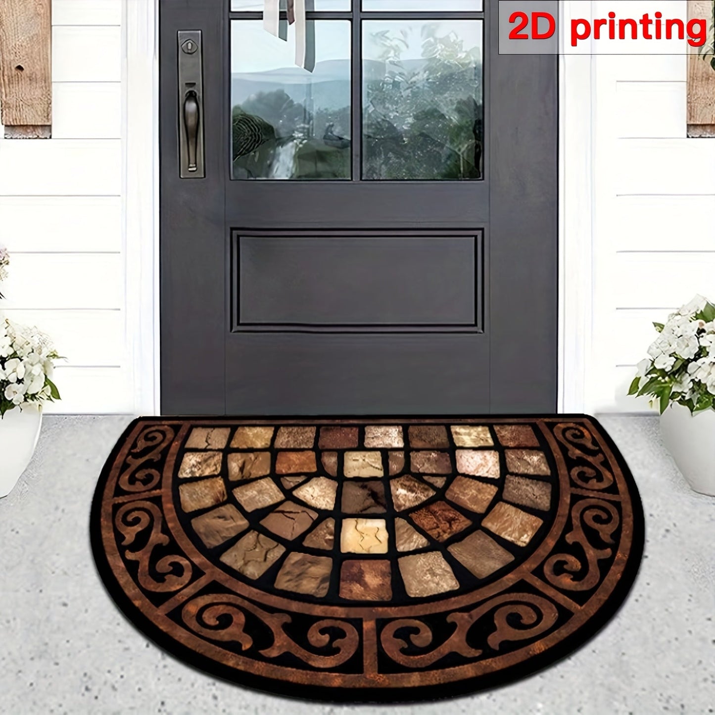 Door Mat Semi Circle Non-Slip | Luxury Velvet Entryway Living Room