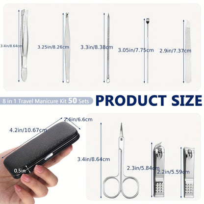 Bulk Nail Clipper Set 50 Pack 8-in-1 Stainless Steel Manicure Pedicure Kit with Portable Travel Case – Professional Grooming Tools Gift Set for Men Women Family Corporate Employees Clients