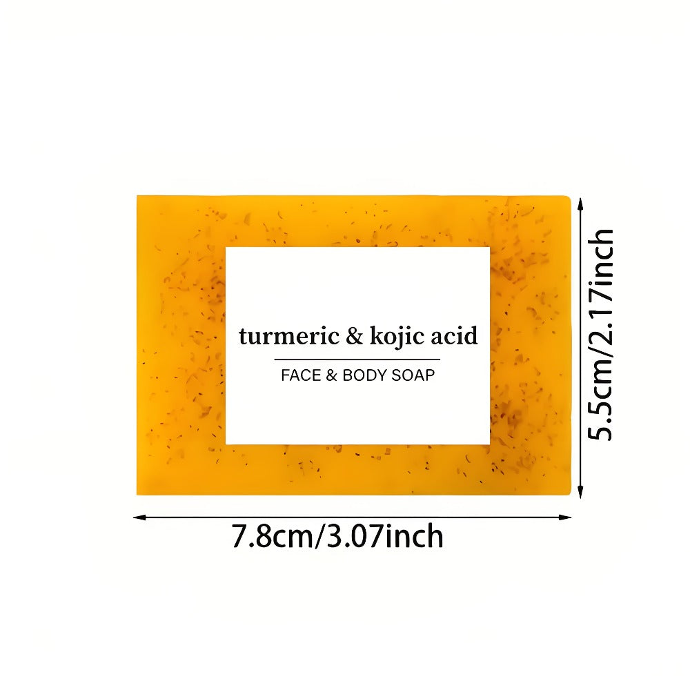 Turmeric and Kojic Acid Bar Soap, Four-Piece Orange Bar Set with Included White Foaming Mesh Net