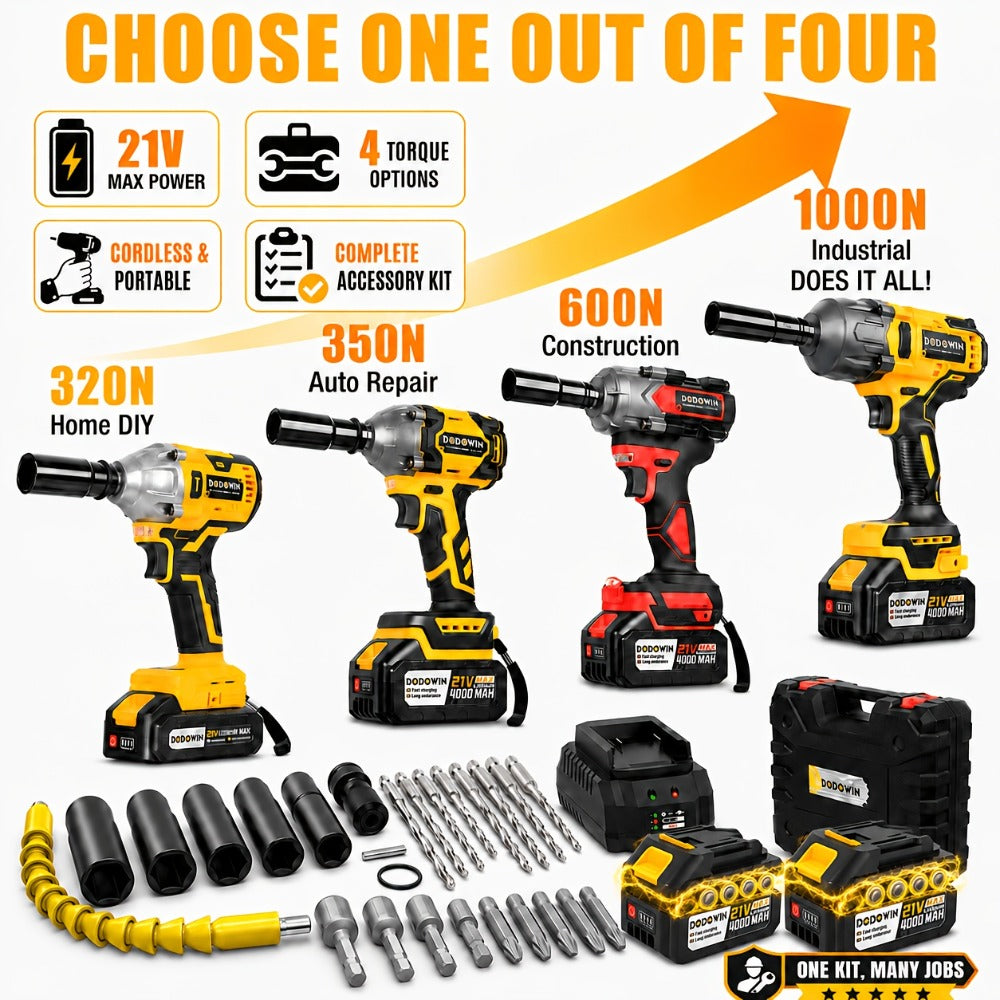 High Torque Impact Wrench Kit 320NM / 1000NM Brushless Cordless – 21V with 2.0AH / 4.0AH Batteries, Quick Charger, 6 Sockets & Full Accessories, Electric Impact Gun for Car Repair, Auto Mechanic & Home Use