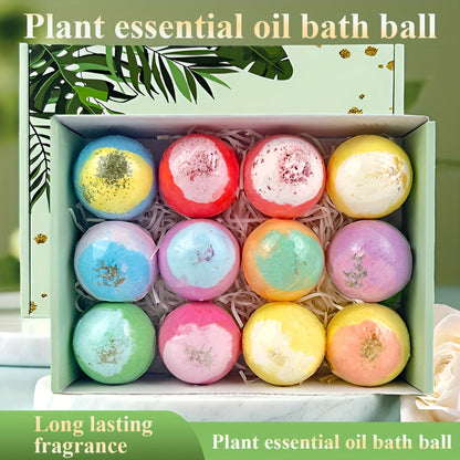 Bath Bombs, 12-Piece Extra-Large Gift Box with Assorted Colors, Labeled Scents and Forest Bath Ball Option