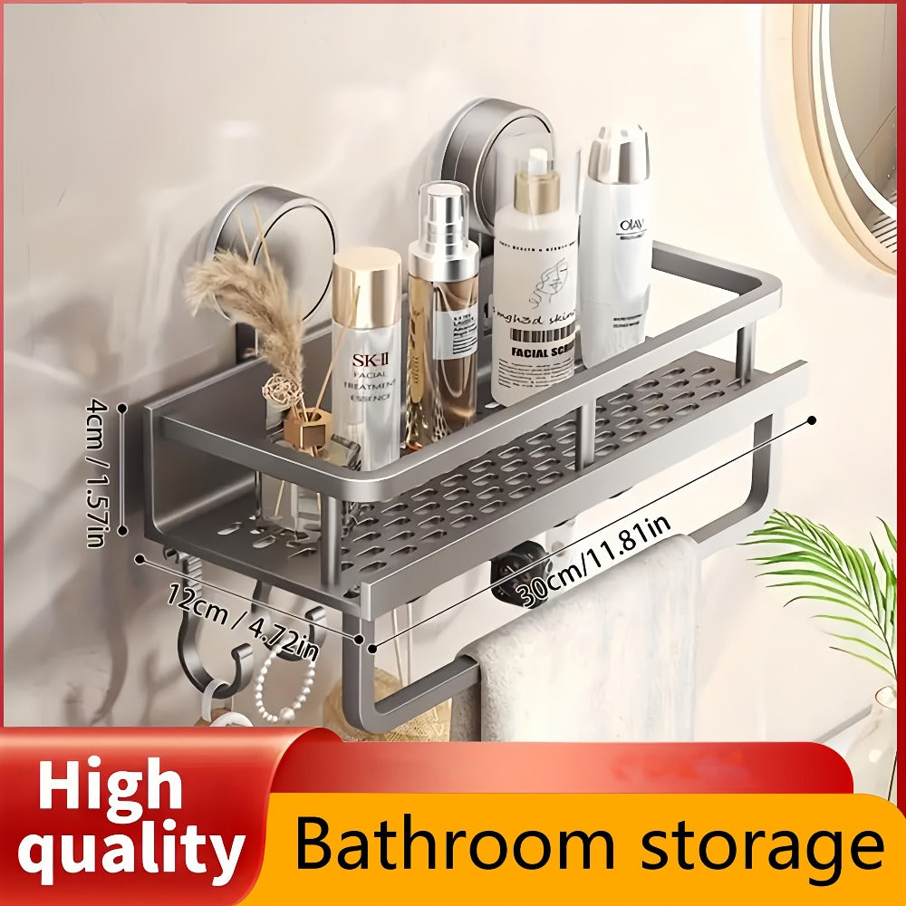 Wall-Mounted Suction Cup Shower Caddy with Towel Hook in Three Size and Pack Options for Bathrooms