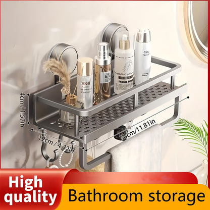 Wall-Mounted Suction Cup Shower Caddy with Towel Hook in Three Size and Pack Options for Bathrooms