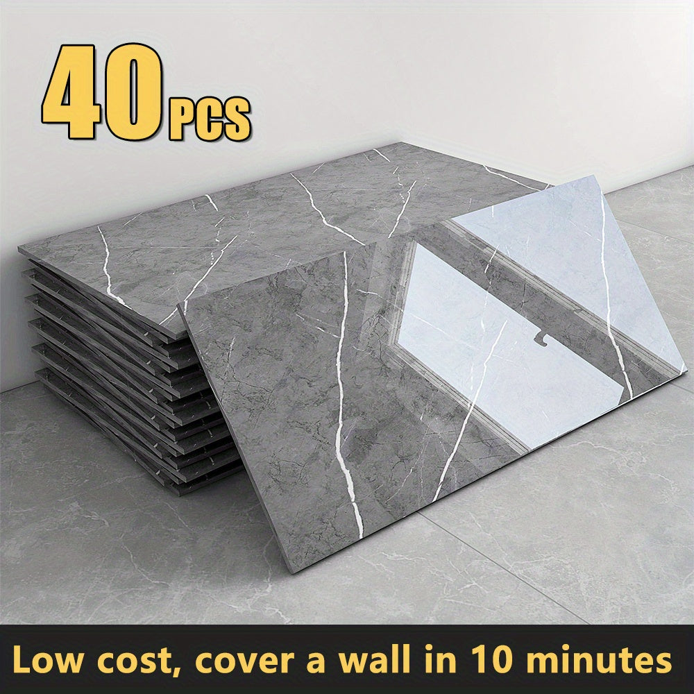 Peel and Stick Marble Wall Tiles - Self-Adhesive Waterproof Backsplash Panels for Kitchen Bathroom Living Room, Easy Install DIY Wall Sticker Decor (23.62"x11.81", 20/40 Pack)