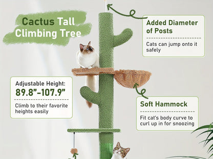 90-107.9-Inch Floor-to-Ceiling Cat Tree with Four Platforms, Tension Post and Five Style Options