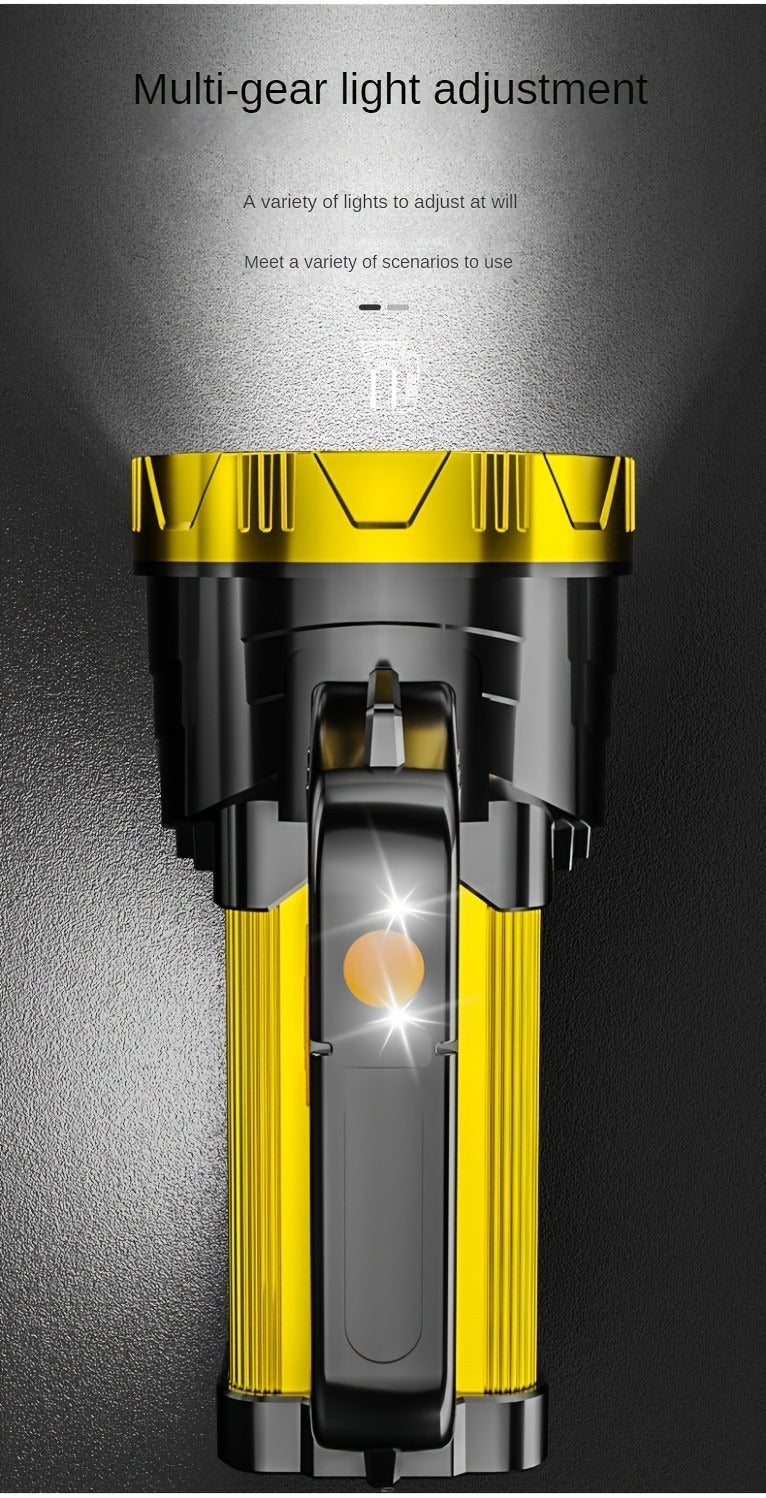 Flashlight 2000-Lumen Rechargeable Searchlight with 2400mAh Battery, Side Lantern and USB Output
