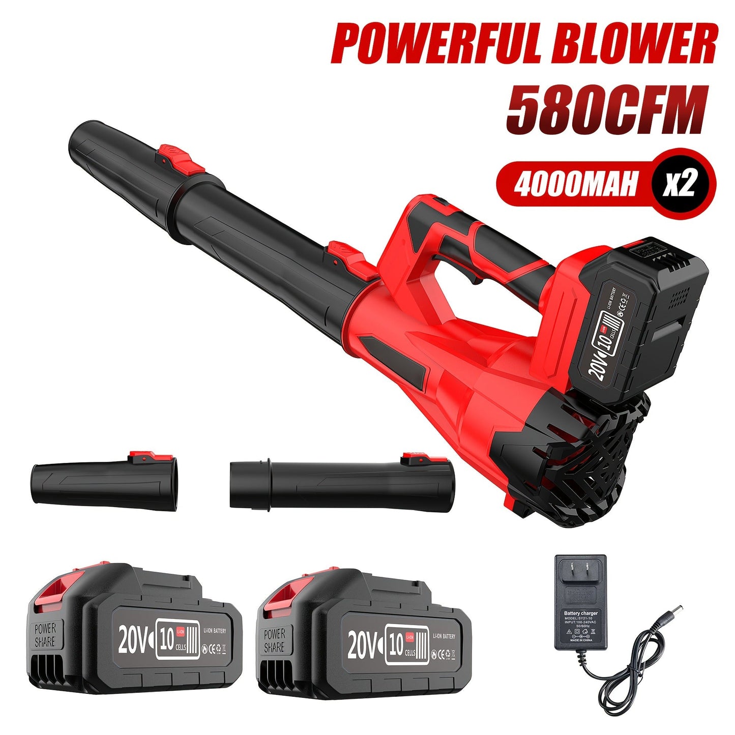 20V Cordless Leaf Blower with 50,000 RPM Marking, Yellow or Green Body and Six Dual-Battery Package Options