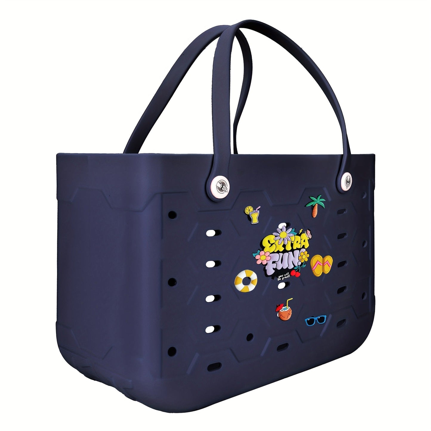 EVA Beach Bag for Women with Drainage Holes Waterproof Tote Bag Summer Outdoor Camping Shopping Travel Bag with Cute Decorations Multiple Colors S M L