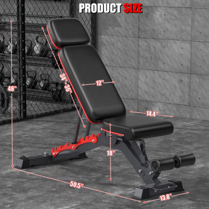 Adjustable Weight Bench 6-in-1 Foldable – Flat Incline Decline, Resistance Bands, Preacher Curl & Leg Developer, 770lb Capacity – Home Gym Strength Training Bench