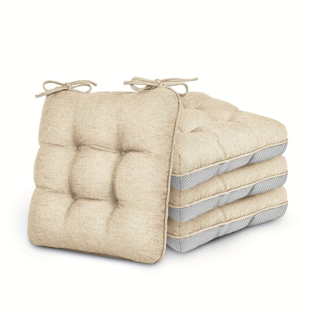 Tufted Chair Cushion Sets in 4- or 8-Piece Options with M/L Sizes, Tie Straps and 12 Color Choices