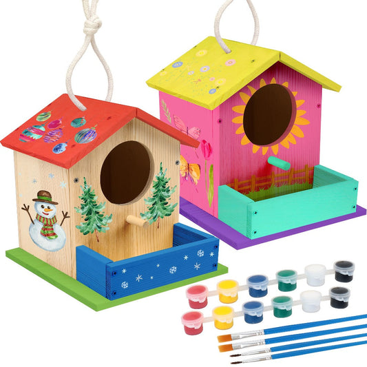 Wooden Birdhouse Building Kit for Kids – DIY Build & Paint Bird House Arts Crafts STEM Activity with Paint & Brushes, Birthday Christmas Gift Boys Girls Ages 4-12