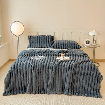 Plush Faux Fur Blanket – Imitation Rabbit Fur 300-350gsm Knit Throw for Sofa, Bed & Travel, All Season, 3 Colors, 2 Sizes