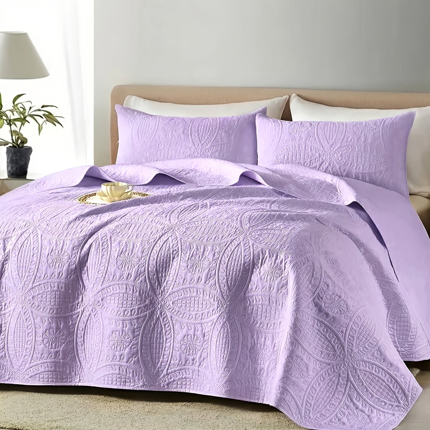 Quilt Coverlet Set 2-3 Piece Lightweight Microfiber Bedspread Coin Pattern Soft Skin-Friendly Anti-Allergy Machine Washable Twin Full Queen King