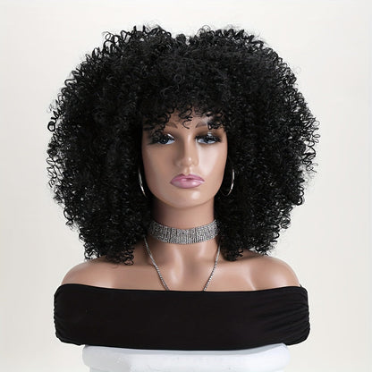 Synthetic Wig 16-Inch Kinky Curly Afro with Elastic Net Cap in 18 Color Options for Cosplay Looks