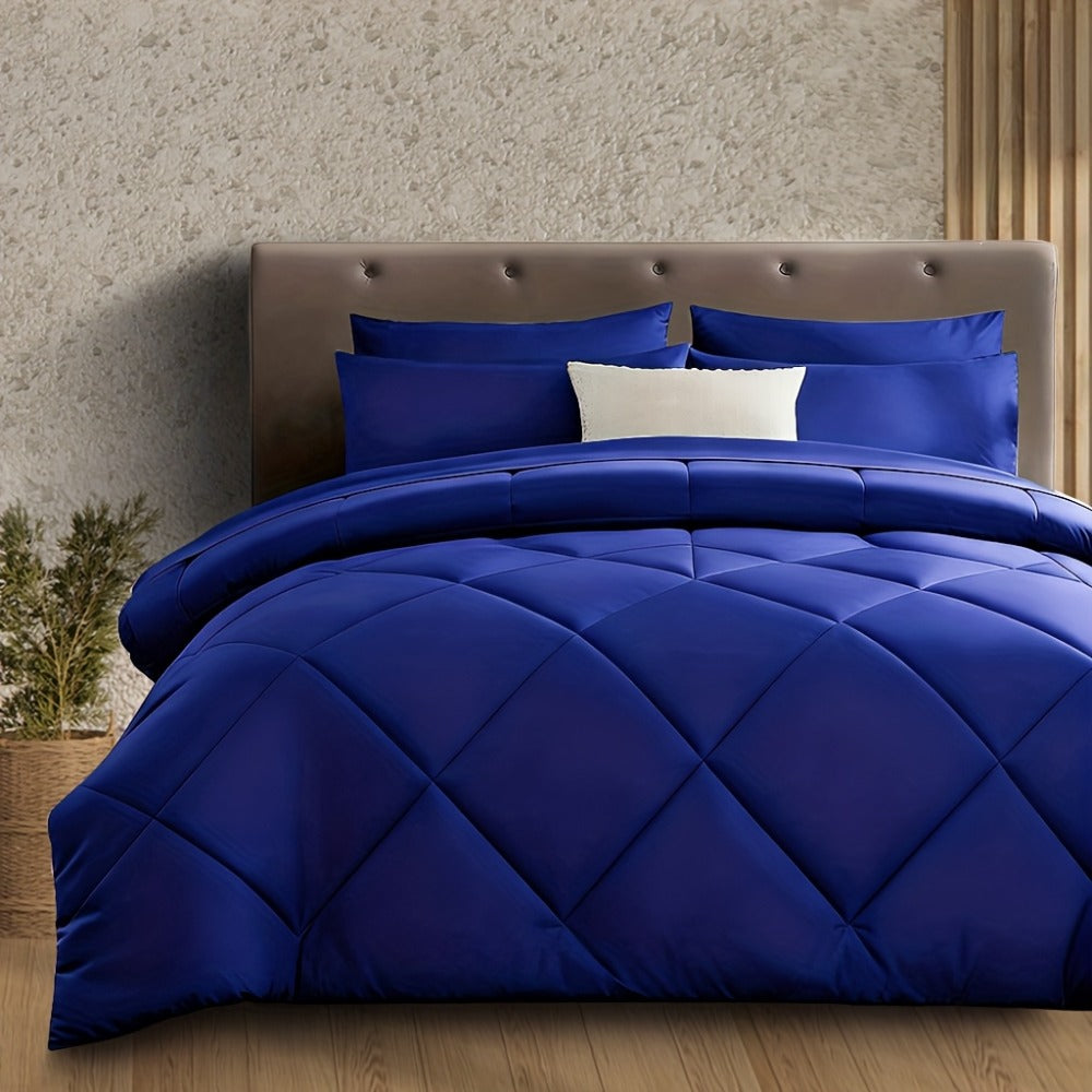 Diamond-Grid Microfiber Comforter Set with Pillowcases, 14 Color or Code Options and Twin, Queen or King Sizes