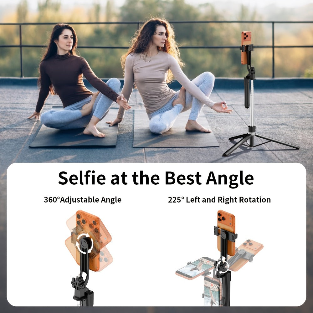 67-Inch Black Selfie Stick Tripod with Two Detachable Lights, Wide Base, Phone Clamp and Remote