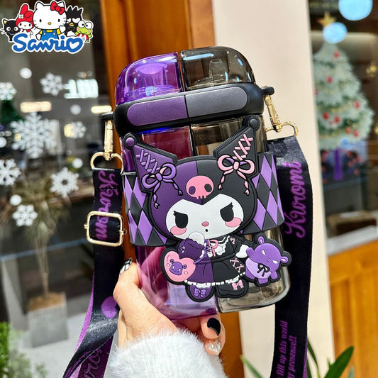 Sanrio Straw Water Bottle 21.6oz | Kuromi & Cinnamoroll Dual Nozzle Portable Cute Kawaii Water Bottle – Perfect for Sports, Travel & School, Officially Licensed Sanrio