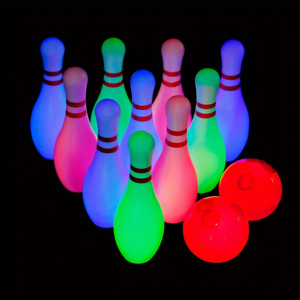 12-Piece Light-Up Bowling Set with 10 Glowing Pins, 2 Balls and 7.87-Inch Pin Height for Indoor or Outdoor Play