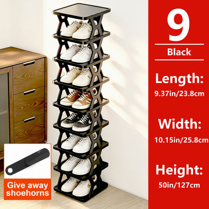 Shoe Rack Organizer 6 or 9 Tier - Space Saving Folding Shoe Rack for Hallway Doorway Bedroom Dorm, Narrow Entryway Shoe Storage, Black or White