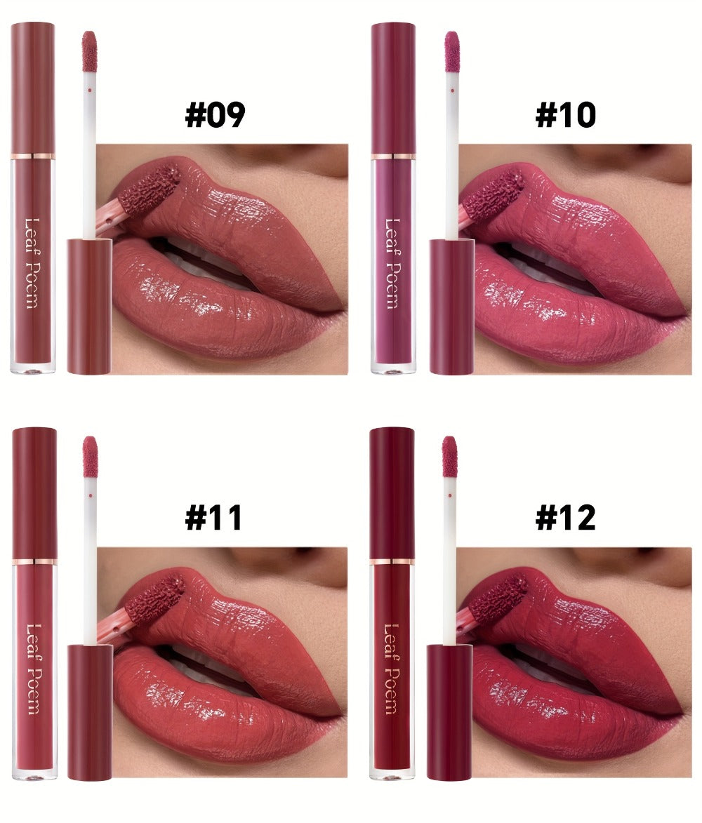 Lip Gloss Set by Leaf Poem with 12 Mixed Lip Colors, Slim Tube Applicators and Presentation Box