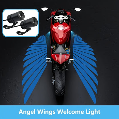 LED Angel Wing Motorcycle Projection Light Ground Shadow Decorative Atmosphere Light for Motorcycles Scooters Night Riding Visibility, 36V Universal Fit, White Blue Red Options with Mounting Kit