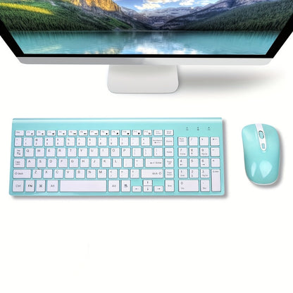 2.4G Wireless Keyboard and Mouse Combo Ultra-Thin Slim Full Size with Numpad Silent Keys Plug and Play USB Nano Receiver for Windows PC Desktop Laptop Home Office Blue Red