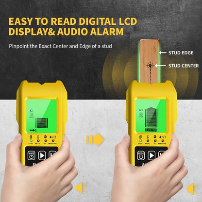 Stud Finder Wall Scanner 7-in-1 LCD Display Sound Alert | Wood Deep Stud Metal AC Wire Moisture Meter Temperature Sensor | Center-Finding Digital Wall Detector for DIY Home Renovation Construction