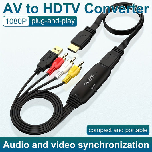 RCA to HDMI Converter 1080P Analog Composite AV to HD – Connects DVD VCR VHS PS3 Game Console Android TV Box to HDMI TV, NTSC PAL Compatible, USB Powered, Plug & Play, Black