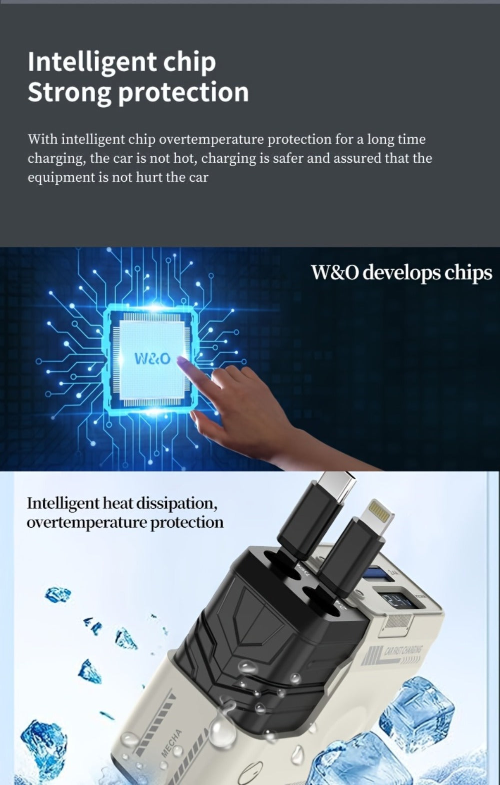120W Fast Car Charger 4-in-1 with Retractable PD 3.0 Type-C Cable & Multi-Port USB Adapter – Short Circuit & Overheat Protection for iPhone Samsung Galaxy S25 Ultra Huawei Android, 4 Colors Available