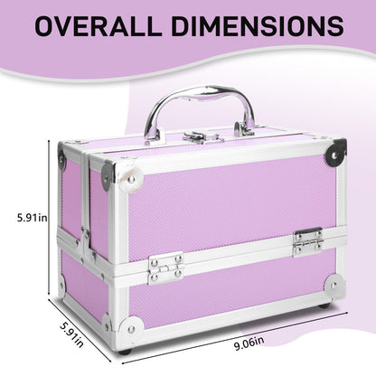 Tabletop Makeup Carry Case with Mirror, Fold-Out Trays and Dividers in Black, Silver or Pink