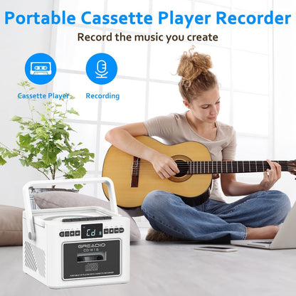 Portable CD and Cassette Player with FM Radio, Tape Recording, AUX, SD, USB and 3.5 mm Audio Connections