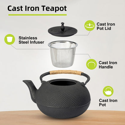 Cast Iron Teapot with Stainless Steel Infuser 60 oz – Japanese Style Tea Kettle for Camping & Home Brewing