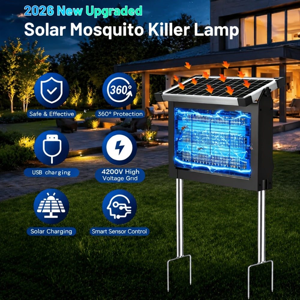 Solar Bug Zapper Pest Control Device with Adjustable Panel, Ground Stake, Wall Mount and USB-C Charging