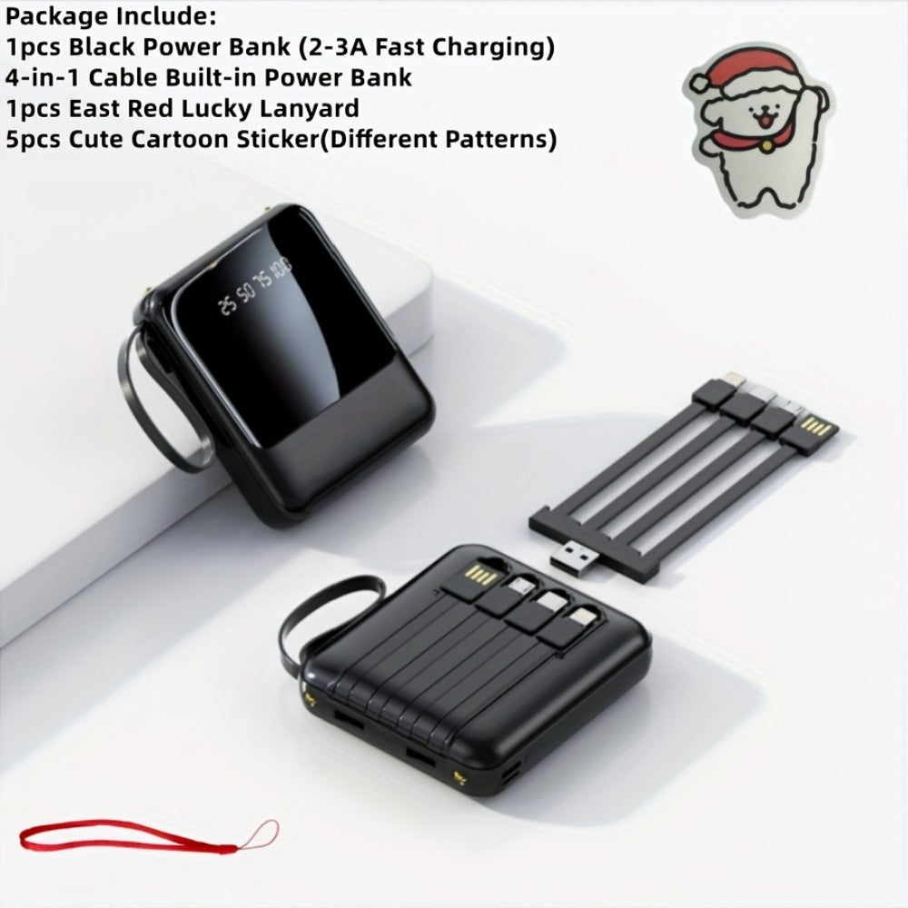 Power Bank 10000mAh with Built-In Cable Set, 5W/15W/22.5W Variants, Display and Lanyard for Travel