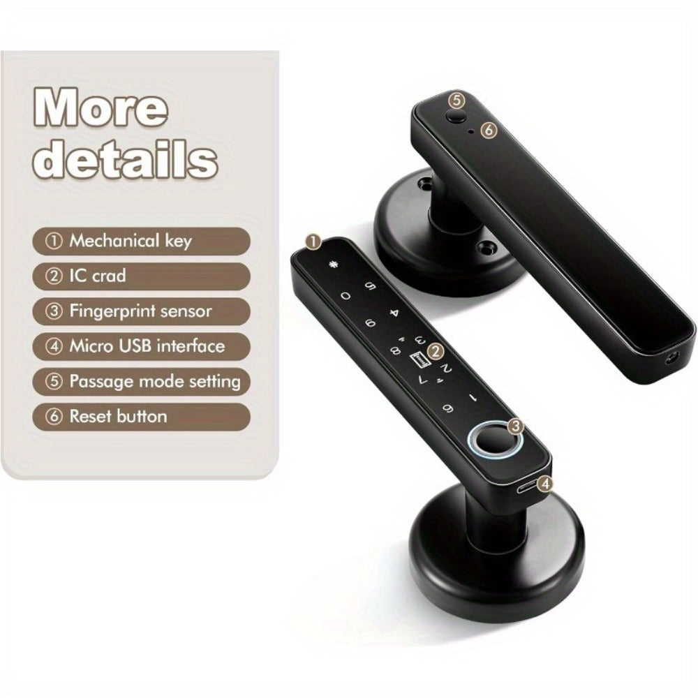 Smart Door Lock Handle with Fingerprint, Keypad, IC Card, App and Key in Single or Double Row Options