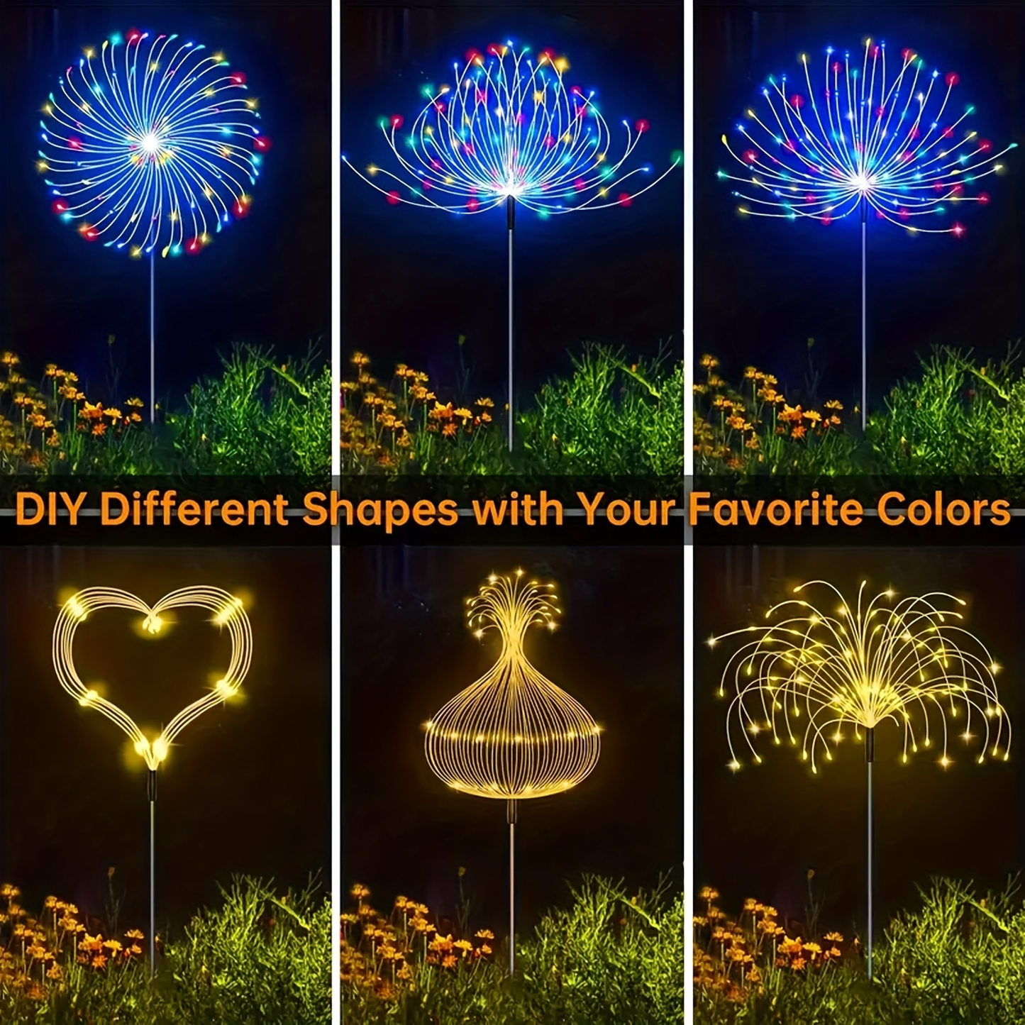 Solar Fireworks Lights 480 LED 8-Pack, IPX4 Waterproof 8 Modes
