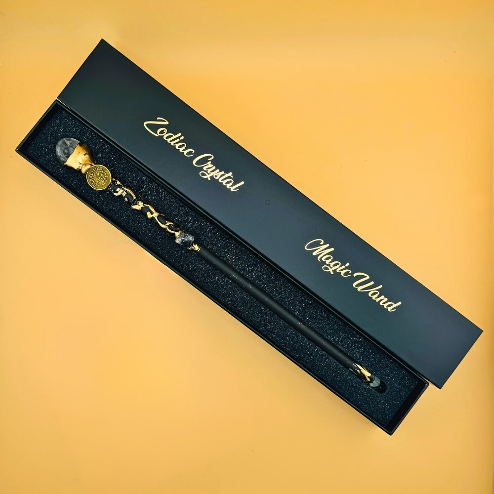 Zodiac-Themed Decorative Wand with Resin and Stone-Look Accents, Gift Box and All Twelve Sign Variants