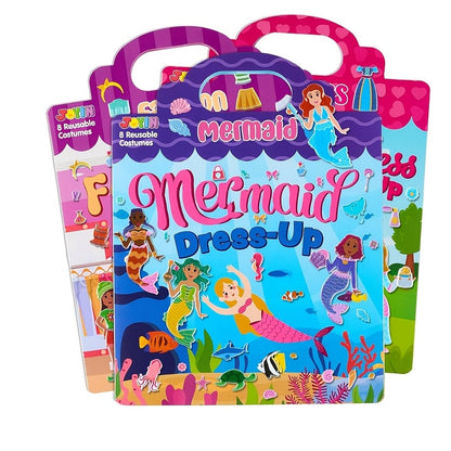 Reusable Sticker Books for Toddlers Girls 3 Pack – 3D Foam Sticker Activity Books Mermaid Princess Fashion Themes, 195+ Restickable Stickers Screen-Free Travel Toy Birthday Christmas Gift