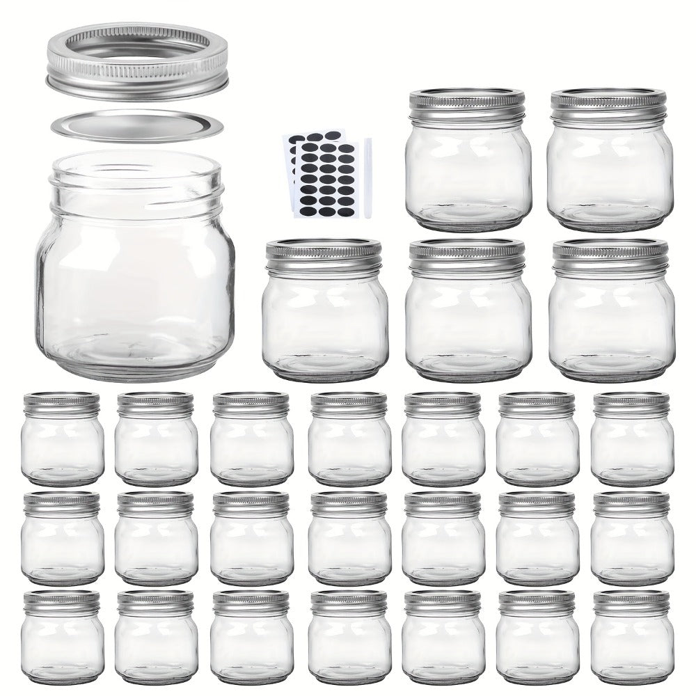 8 oz Glass Mason-Style Storage Jar Multipacks with 9, 18, 27 or 36 Jars and Four Lid Configurations