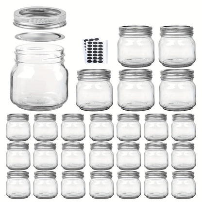 8 oz Glass Mason-Style Storage Jar Multipacks with 9, 18, 27 or 36 Jars and Four Lid Configurations