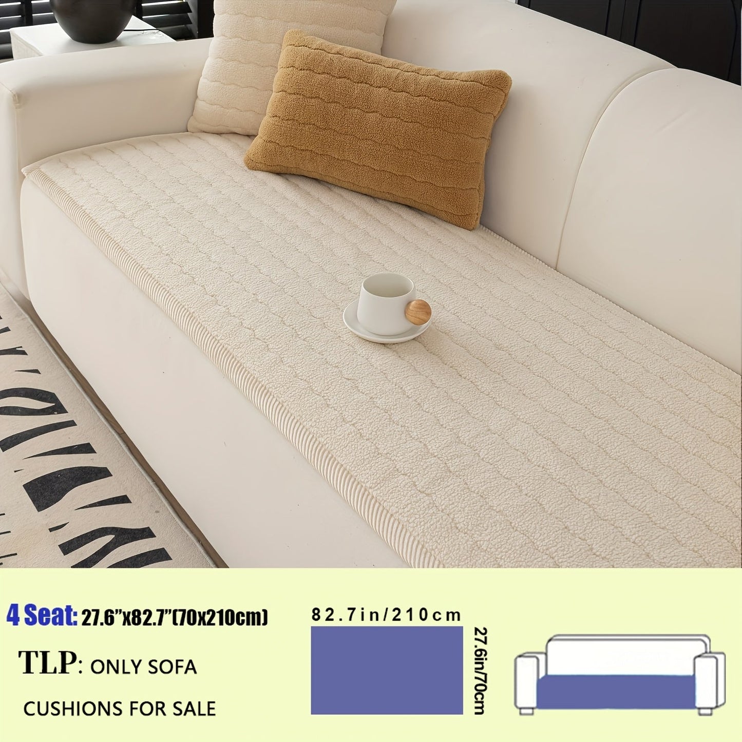 Sofa Cover Bohemian Short-Plush Quilted Panels for Armrest, Backrest and 2 to Large 4-Seater Sofas