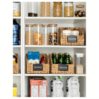 Wicker Storage Baskets 2-Pack - Water Hyacinth & Seagrass Pantry Organizer Bins for Shelves, Kitchen, Bathroom, Bedroom, Boho Home Decor
