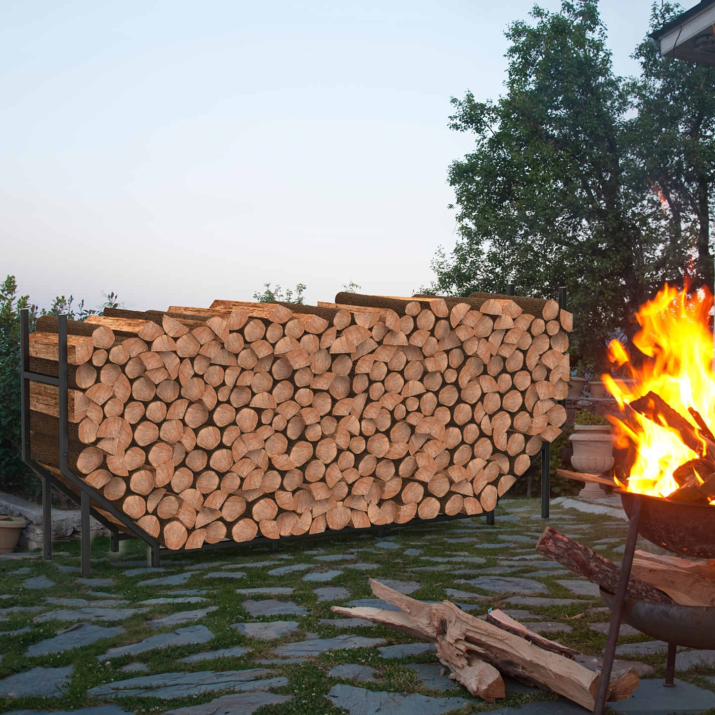 Firewood Rack | Heavy Duty Steel Indoor Outdoor Fireplace Patio Deck