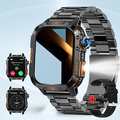 2.01" HD Compass Smartwatch for Men Women – Wireless Calling Outdoor Adventure Watch with LED Flashlight Fitness Tracker Pedometer Calorie Counter Long Battery Life Compatible with Android iPhone Couples Gift