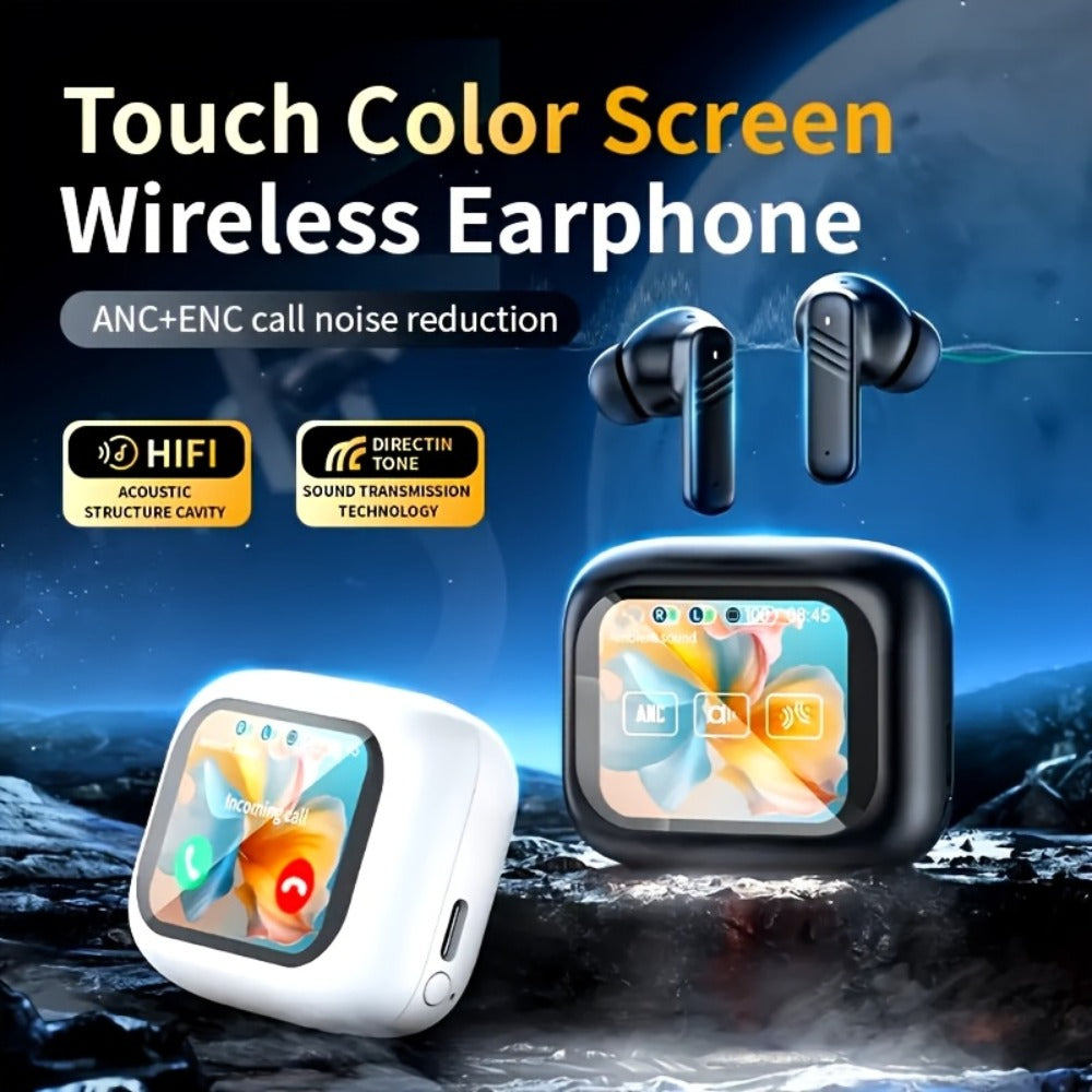 Wireless Earbuds Bluetooth 5.4 with ANC and ENC, LED Touchscreen Case and 48-Hour Playtime