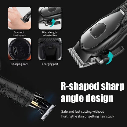 Hair Clipper Cordless Metal-Body Set with LCD Battery Display and Single or Two-Piece Color Options