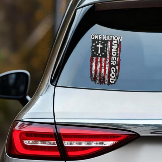 Bumper Sticker One Nation Under God Christian Cross Flag Vinyl Decal | Patriotic Car Window Sticker USA Faith Automotive Decal Humorous Car Sticker 5.12 inch Weather-Resistant