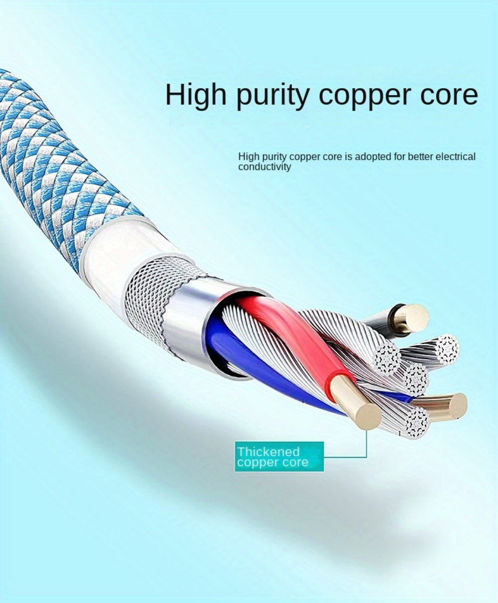 Double-Elbow USB-C to USB-C Cable with Rotating Right-Angle Connectors, Blue LED Accents and 2 m Length